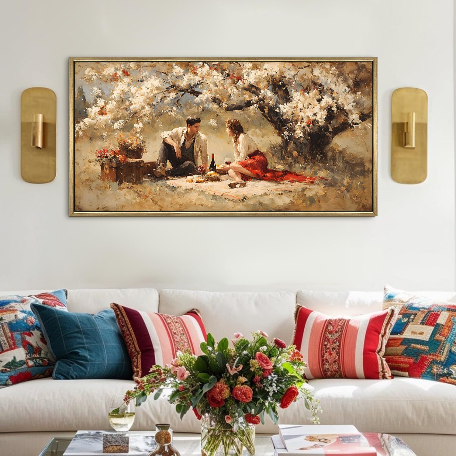 Vintage Couple Picnic Canvas Wall Painting