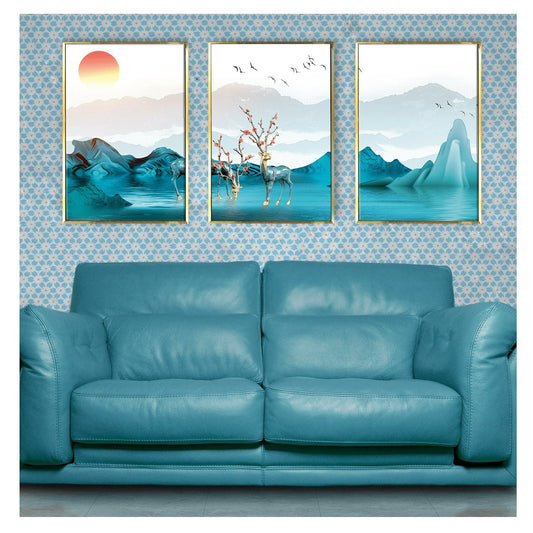 3D Nature Painting with deer, stones and tree Canvas Wall art Painting