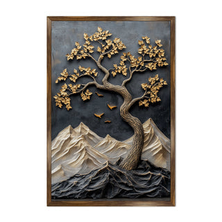 Abstract Golden Lucky Wish Tree Vastu Canvas Painting