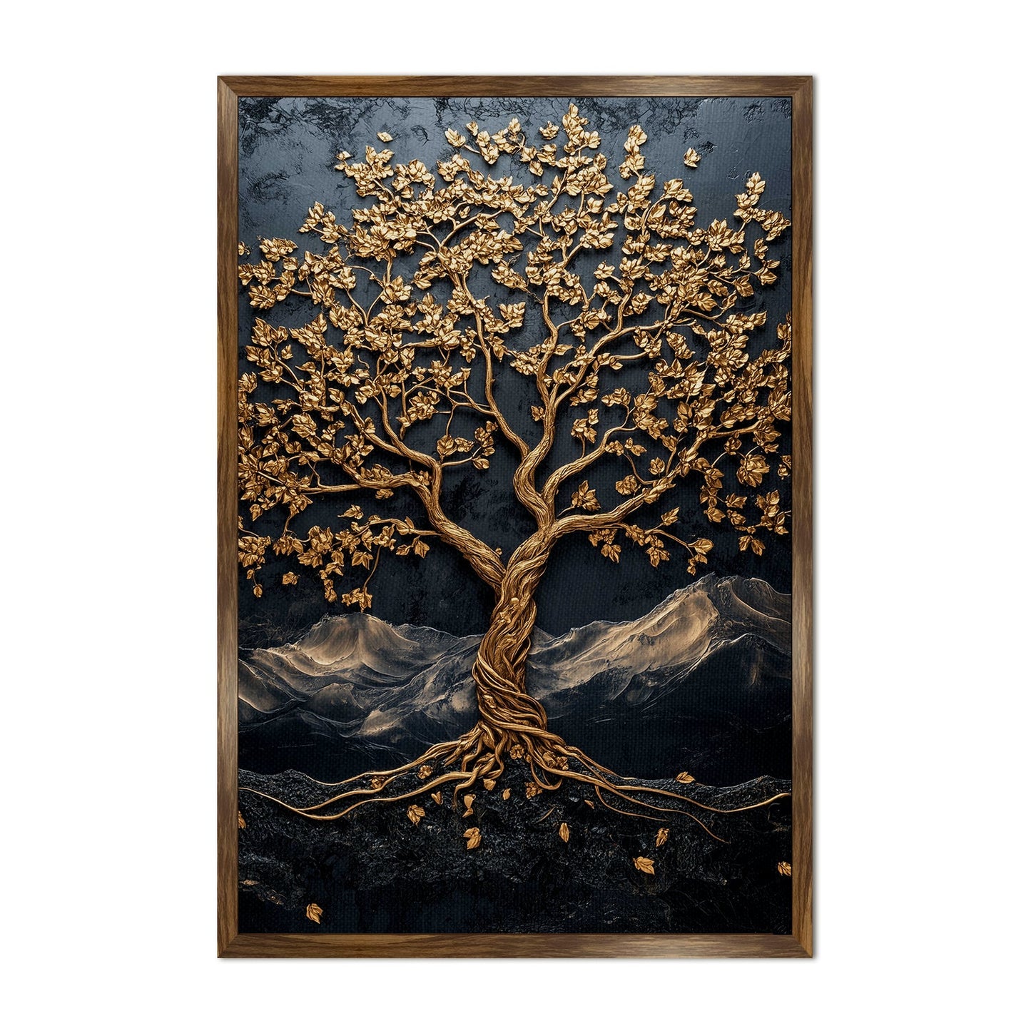 Abstract Golden Lucky Wish Tree Vastu Canvas Painting
