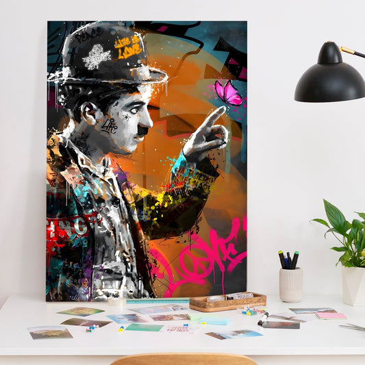 Charlie Chaplin with Butterfly canvas wall art painting