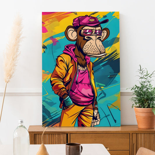 Cool Chimp in Shades Urban Jungle Style canvas wall art painting