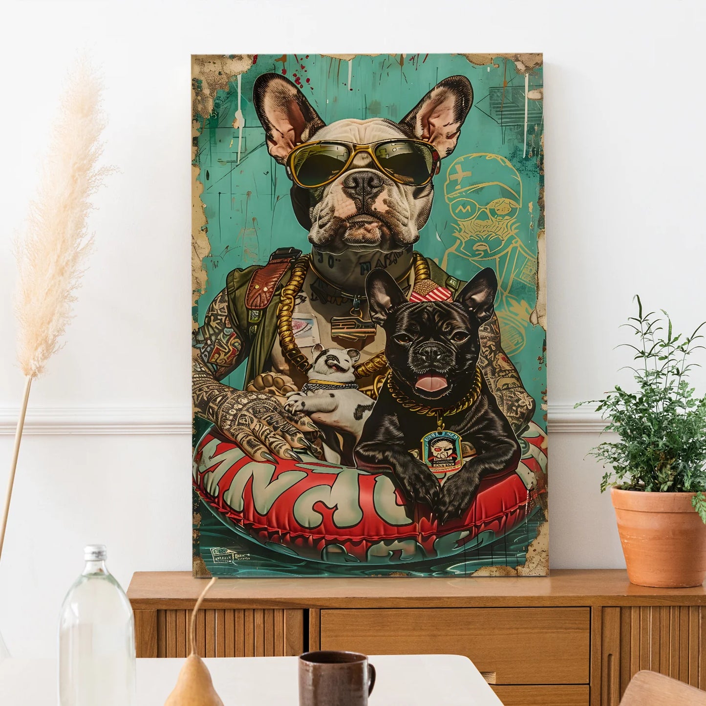 Funky Bulldog Graffiti Canvas Wall Art Painting