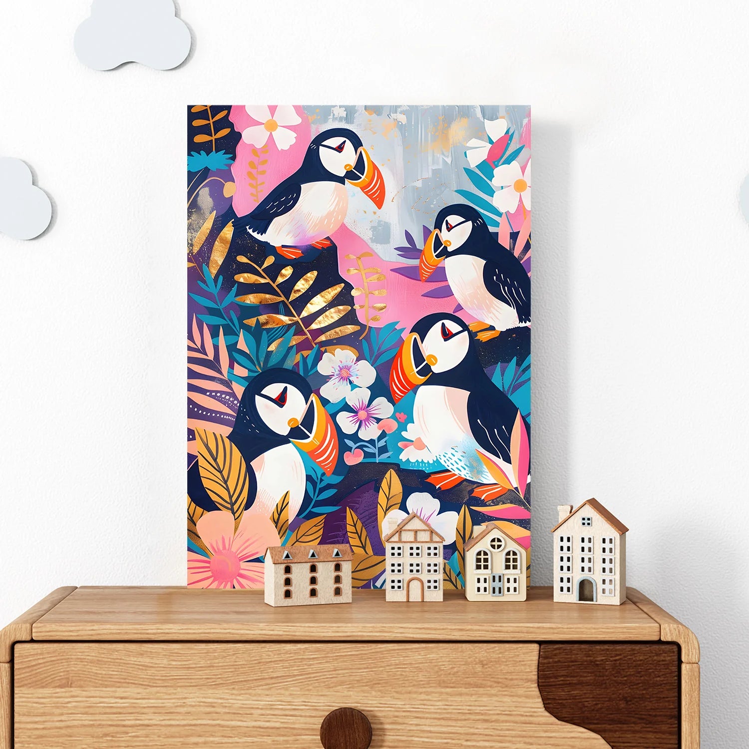 Tropical Puffin Paradise Wall Art Painting For Home Decoration