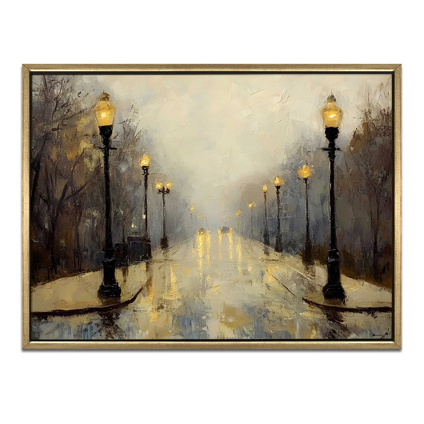 Vintage Foggy Street Wall Canvas Painting