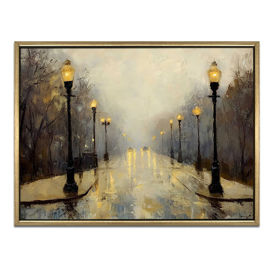 Vintage Foggy Street Wall Canvas Painting