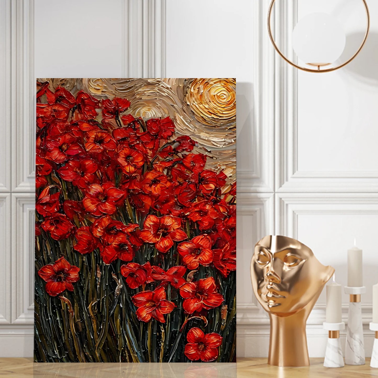 Red Floral Canvas Wall Painting For Hotel