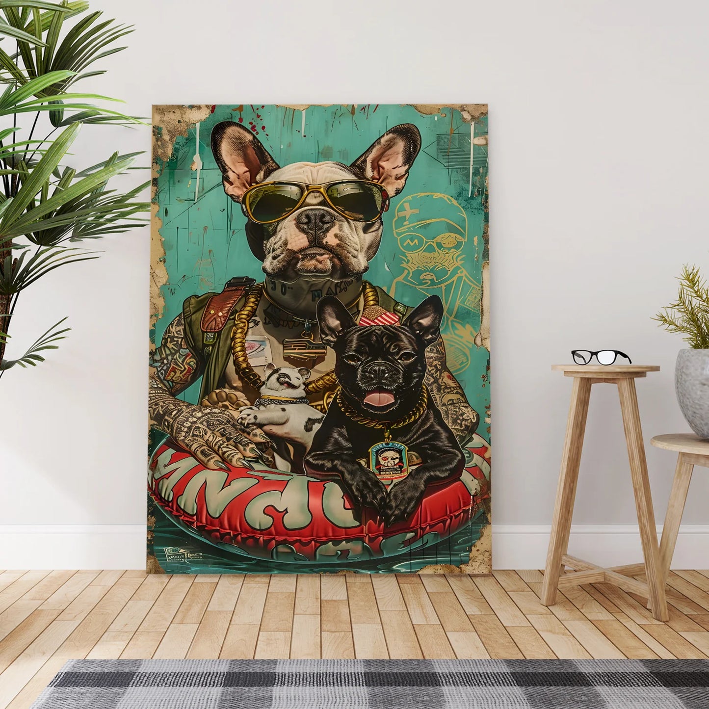 Funky Bulldog Graffiti Canvas Wall Art Painting