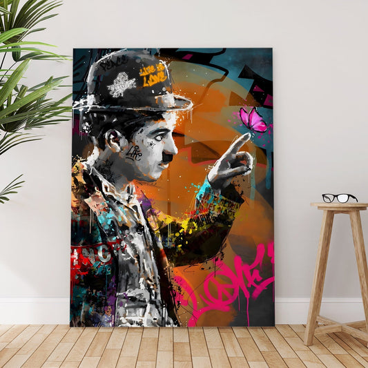 Charlie Chaplin with Butterfly canvas wall art painting