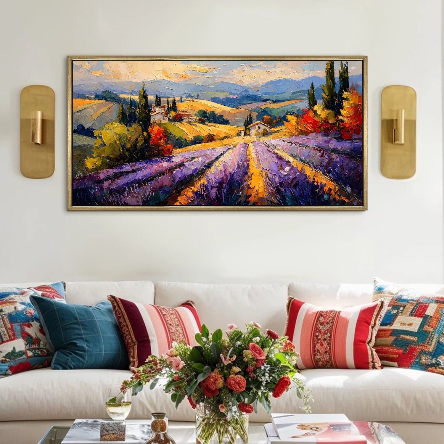 Vintage Floral Field Canvas Wall Painting For Hotel