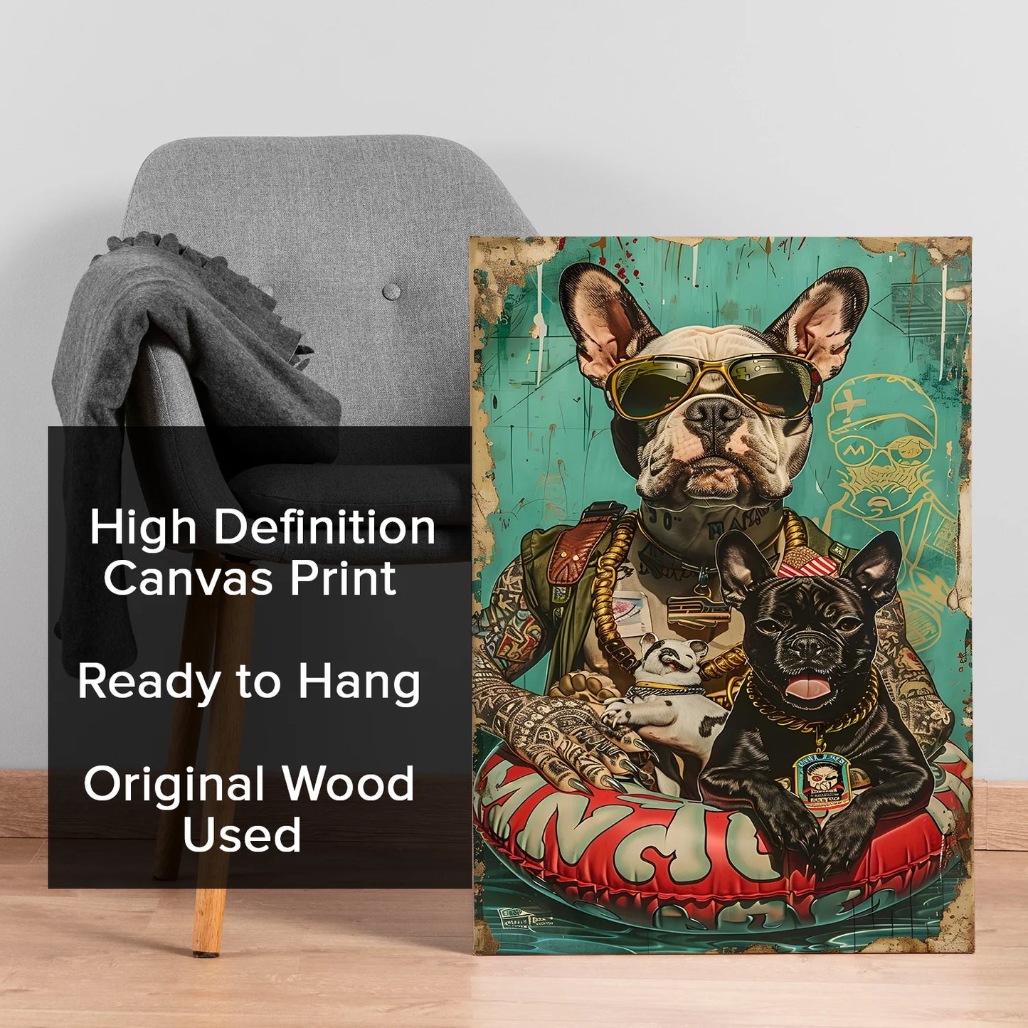 Funky Bulldog Graffiti Canvas Wall Art Painting
