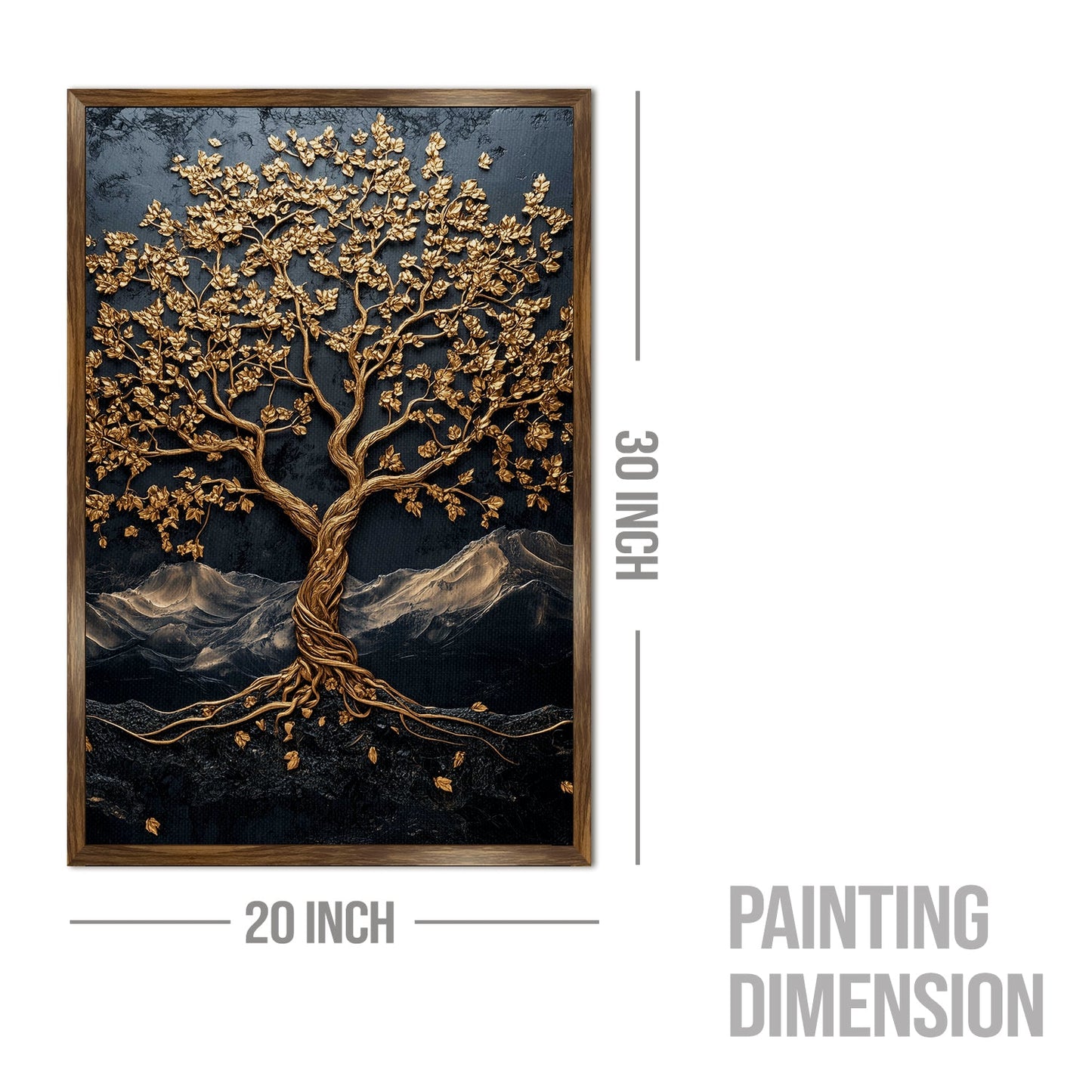 Abstract Golden Lucky Wish Tree Vastu Canvas Painting