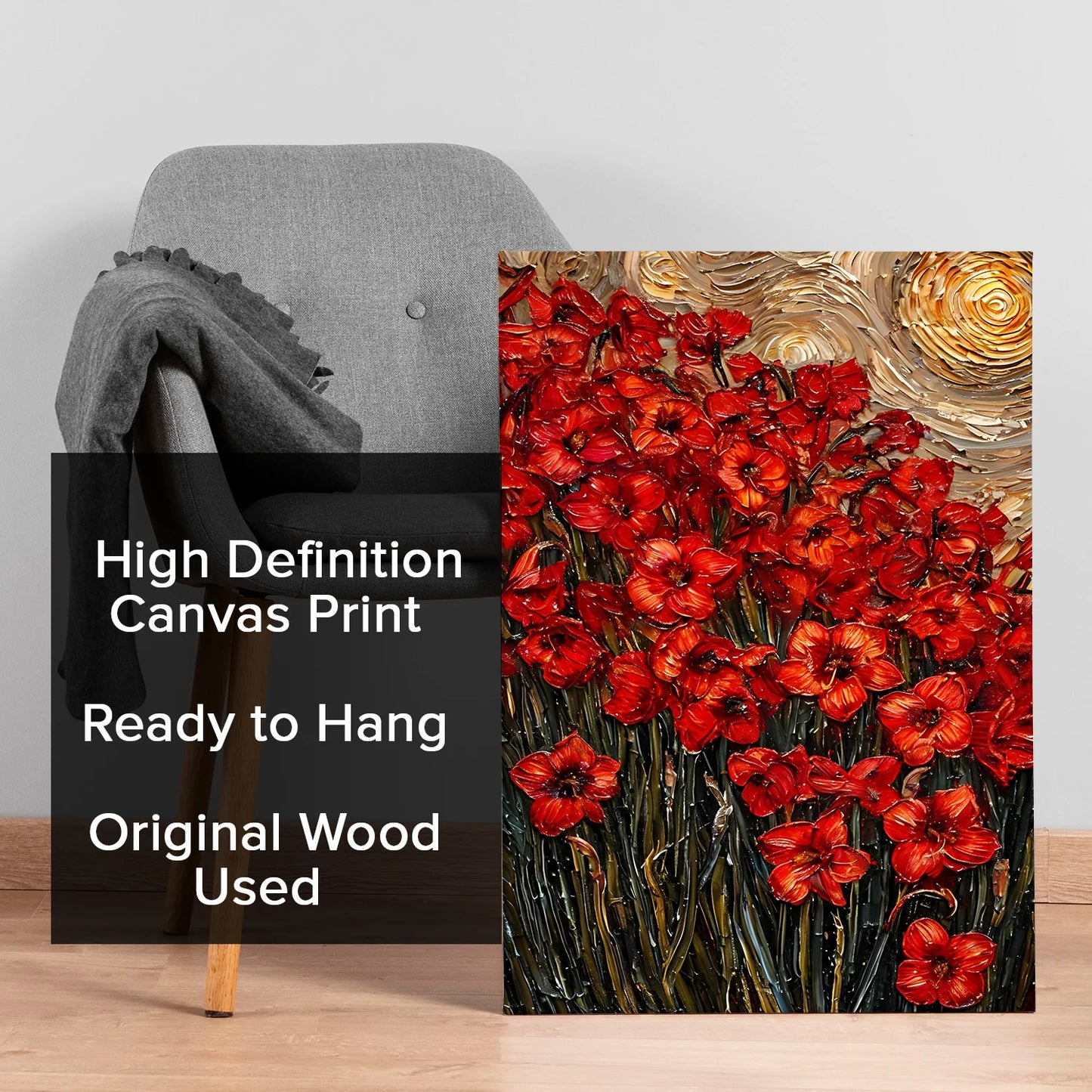 Red Floral Canvas Wall Painting For Hotel