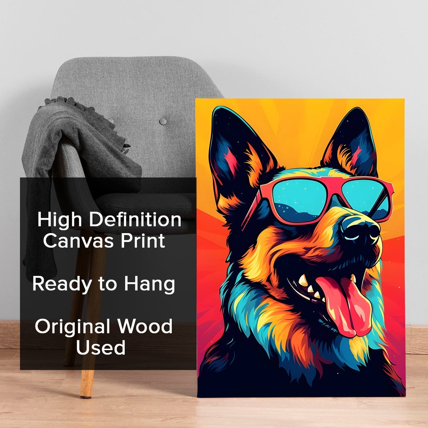 Sunglass Shepherd Wall Art Painting, HD Canvas Print, Framed, Ready to Hang