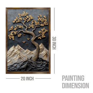 Abstract Golden Lucky Wish Tree Vastu Canvas Painting
