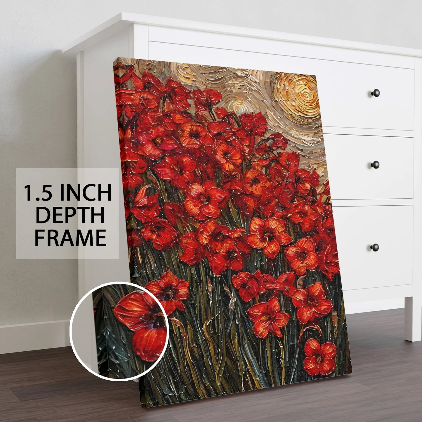 Red Floral Canvas Wall Painting For Hotel