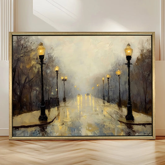 Vintage Foggy Street Wall Canvas Painting