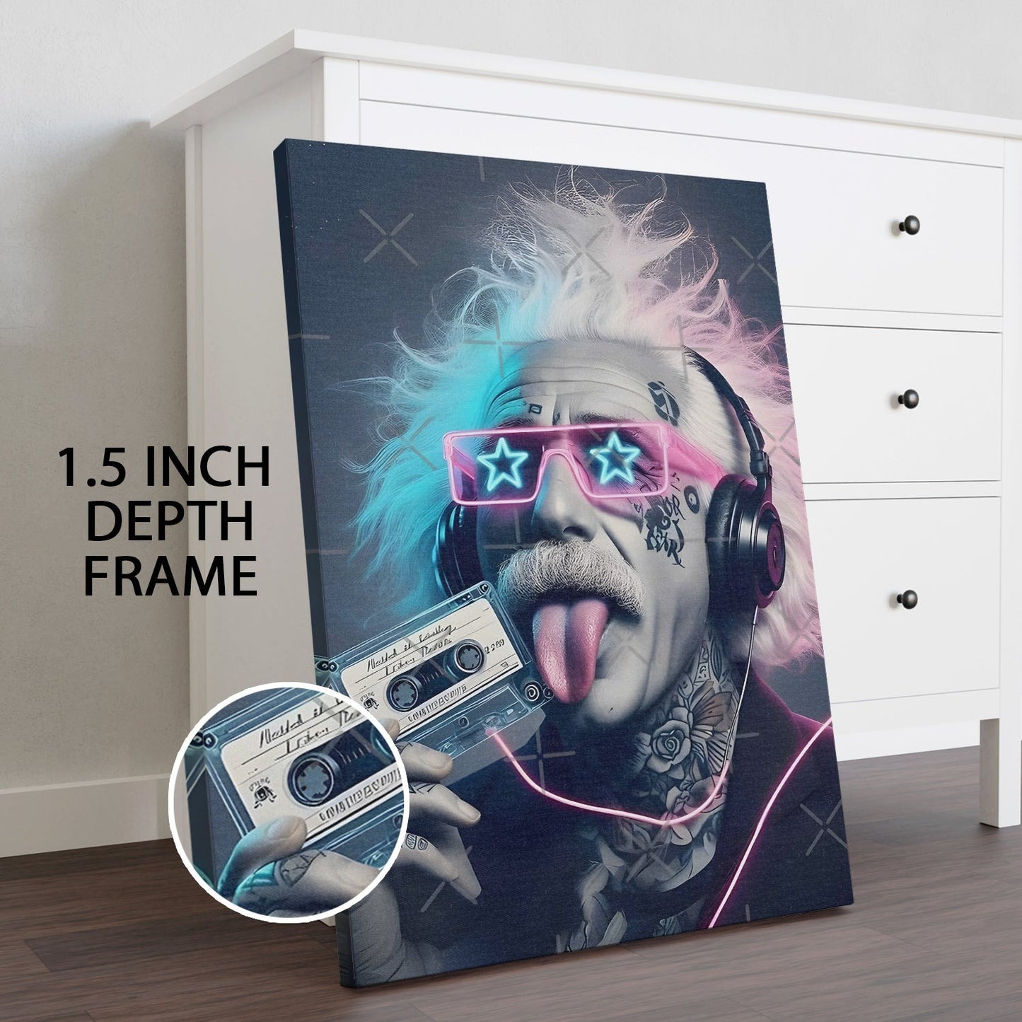 Electric Einstein Wall Art Painting, HD Canvas Print, Framed, Ready to Hang.