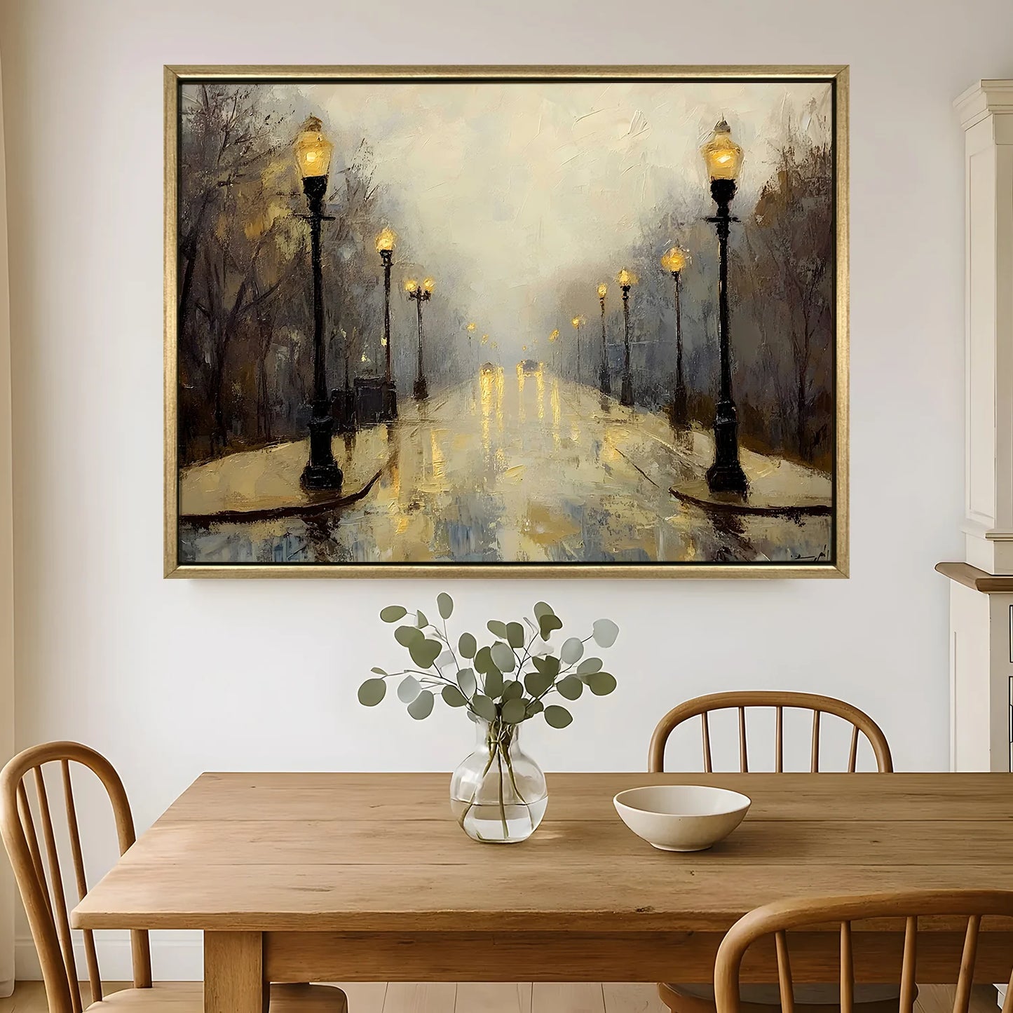 Vintage Foggy Street Wall Canvas Painting