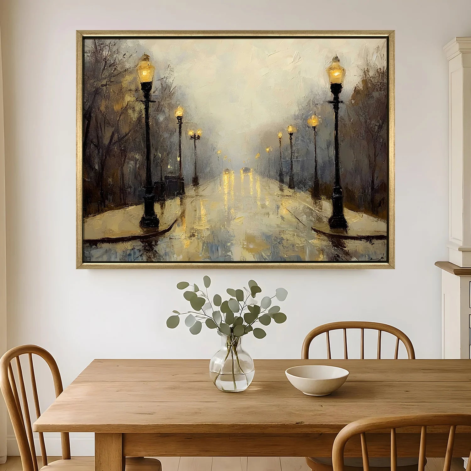 Vintage Foggy Street Wall Canvas Painting