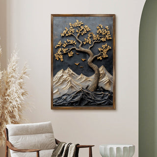 Abstract Golden Lucky Wish Tree Vastu Canvas Painting