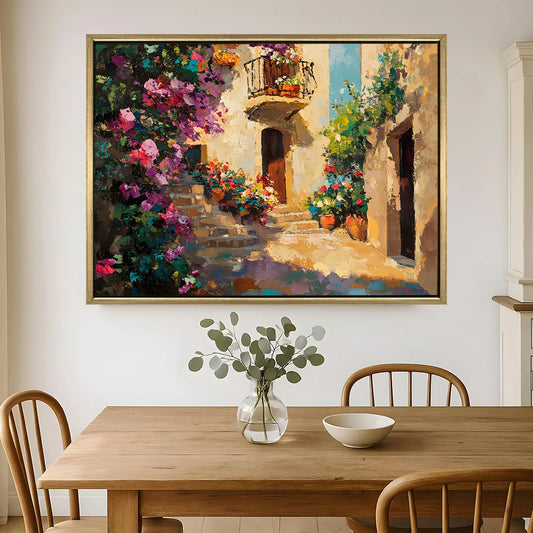Vintage Floral Alley Wall Canvas Painting For Cafe Decoration