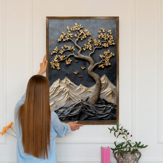 Abstract Golden Lucky Wish Tree Vastu Canvas Painting