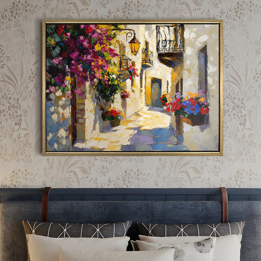 Vintage Floral Alley Wall Canvas Painting For Cafe Decor