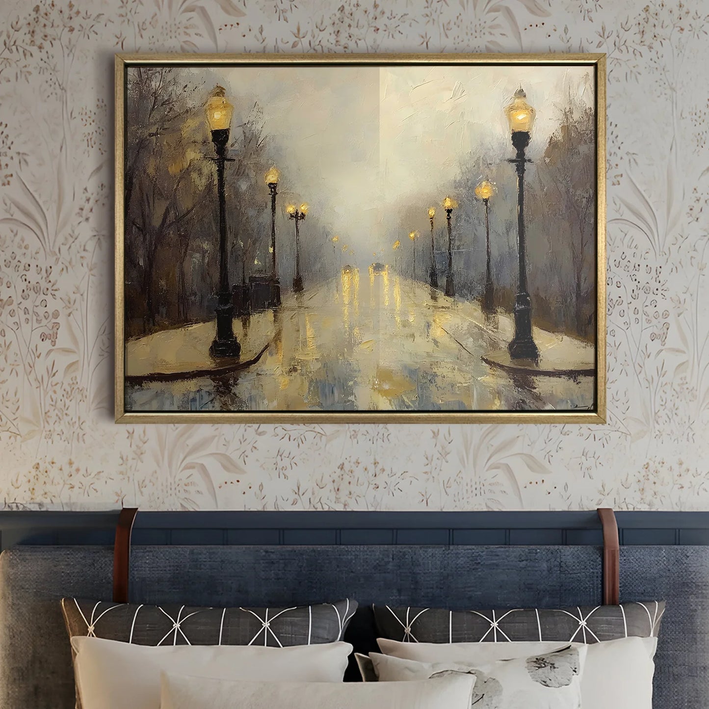Vintage Foggy Street Wall Canvas Painting