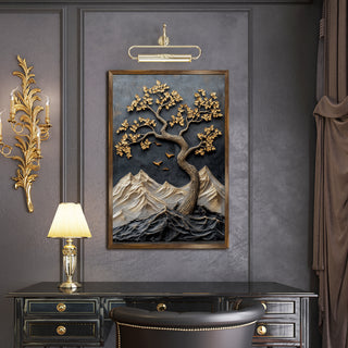 Abstract Golden Lucky Wish Tree Vastu Canvas Painting