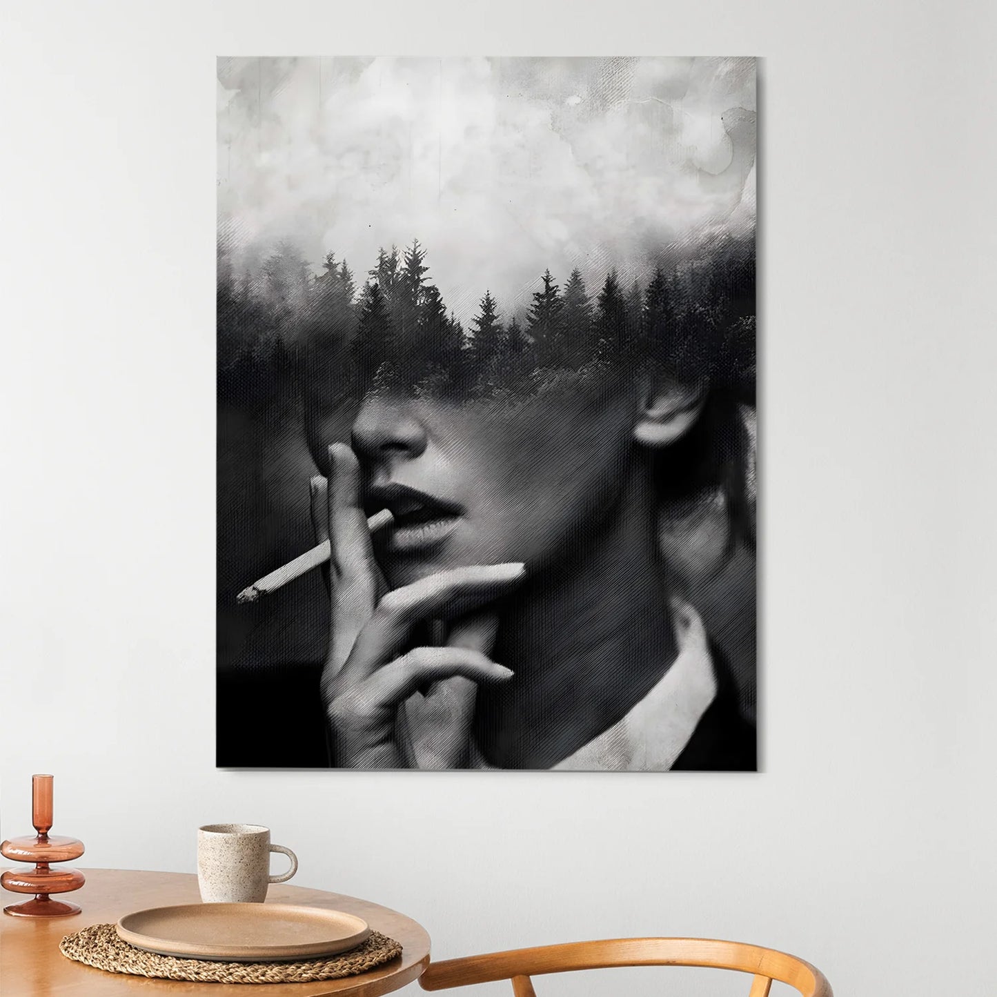 Black and White Woman Canvas Wall Art Painting For Home And Hotel