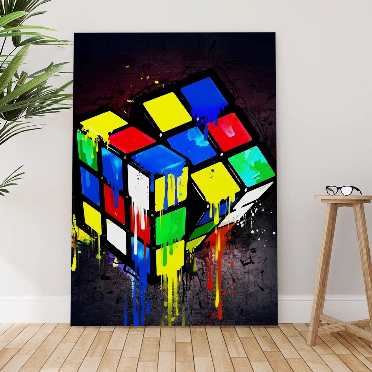 Dripping Rubik’s Cube Graffiti Canvas Wall Art Painting for Modern Home Décor