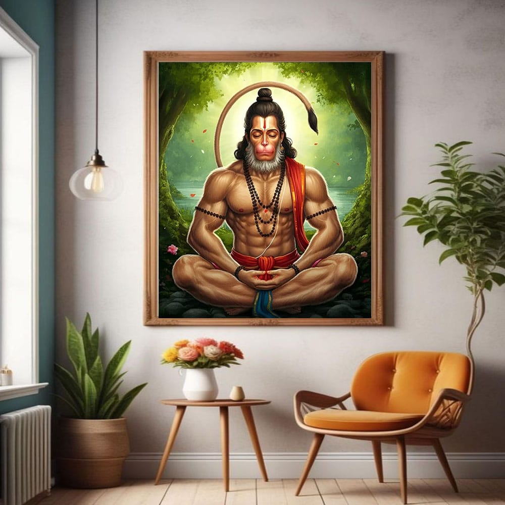 Hanuman Ji Vastu Canvas Wall Art - Spiritual Painting for Pooja Room