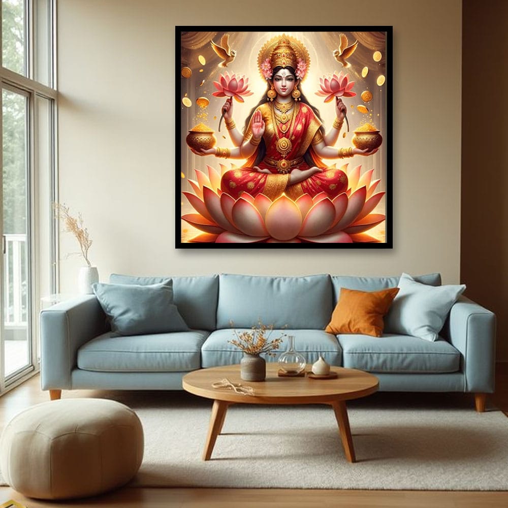 Laxmi Canvas Wall Painting – Vastu Art for Pooja Room Wall Decoration