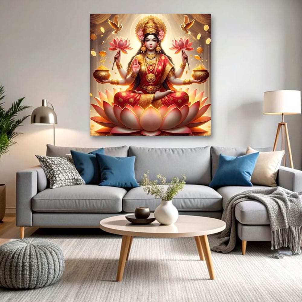 Laxmi Canvas Wall Painting – Vastu Art for Pooja Room Wall Decoration ...