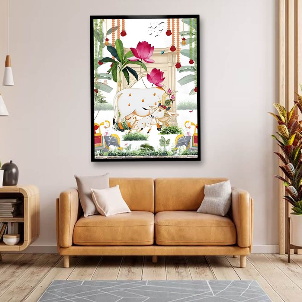 Kamdhenu Cow Pichwai Canvas Wall Painting