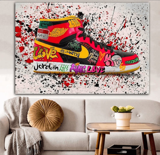 Nike Air Jordan 1 - Red Graffiti canvas wall art painting
