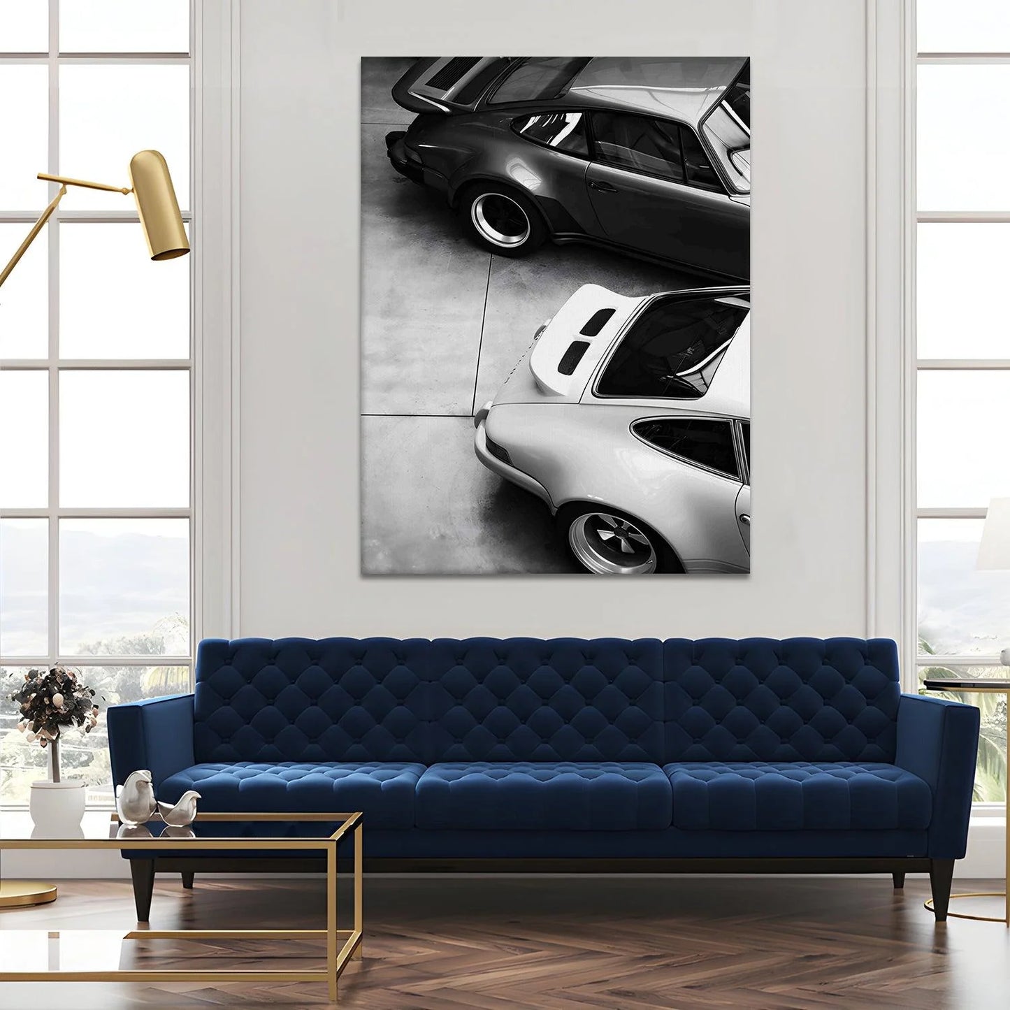 Vintage Black And White Car Canvas Wall Art Painting For Bedroom And Living Room