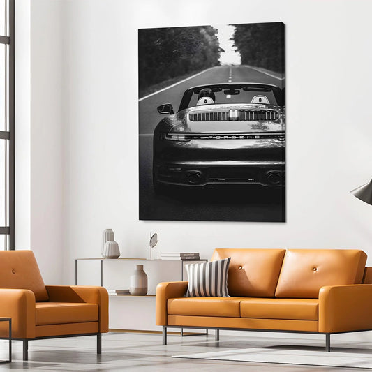Vintage Black And White Car Canvas Wall Art Painting For Home And Hotel Decoration