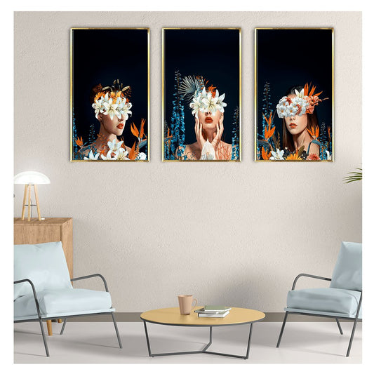 Abstract Flowers with Woman Canvas Wall Art Painting
