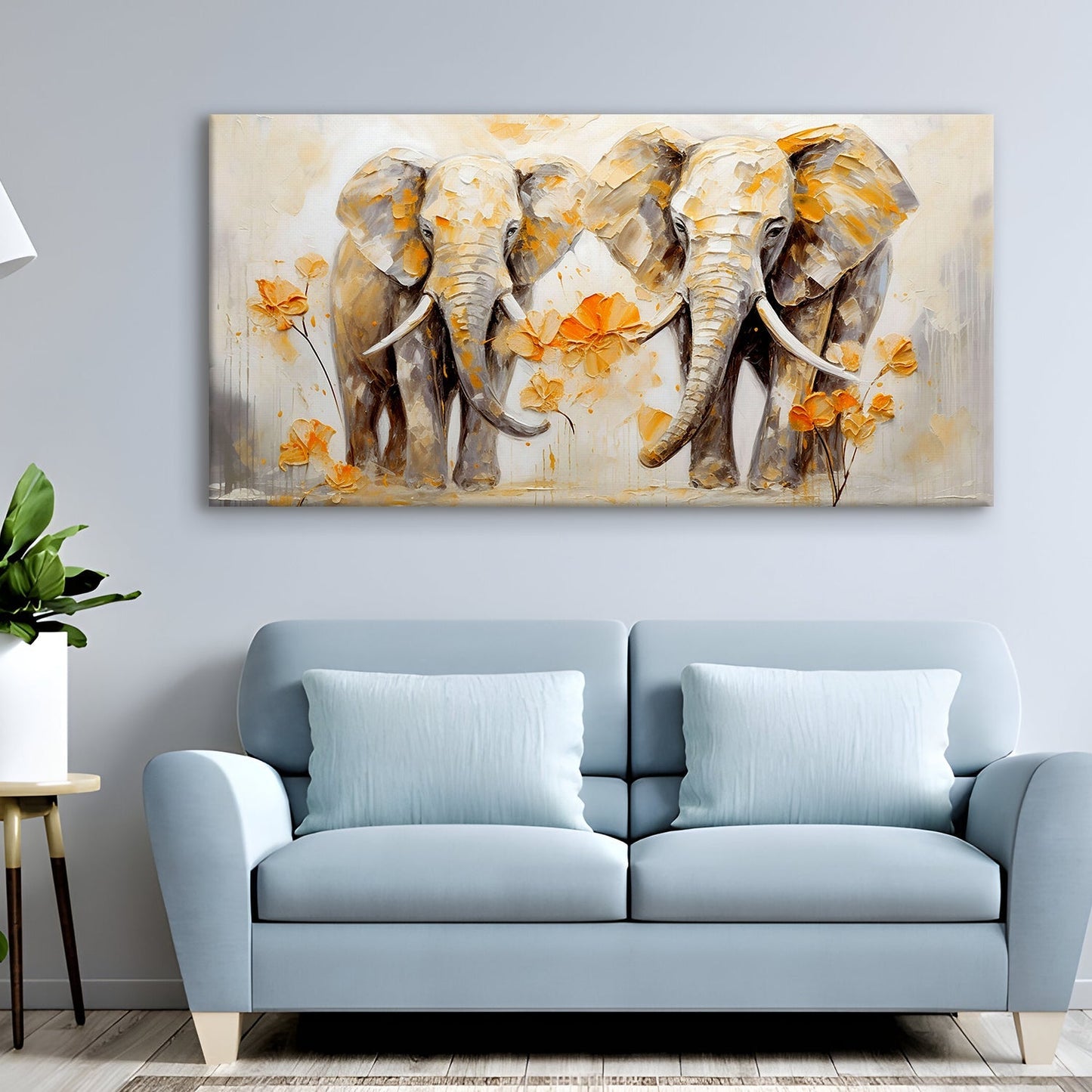 Tusked Elephant Portrait Canvas Wall Art Painting