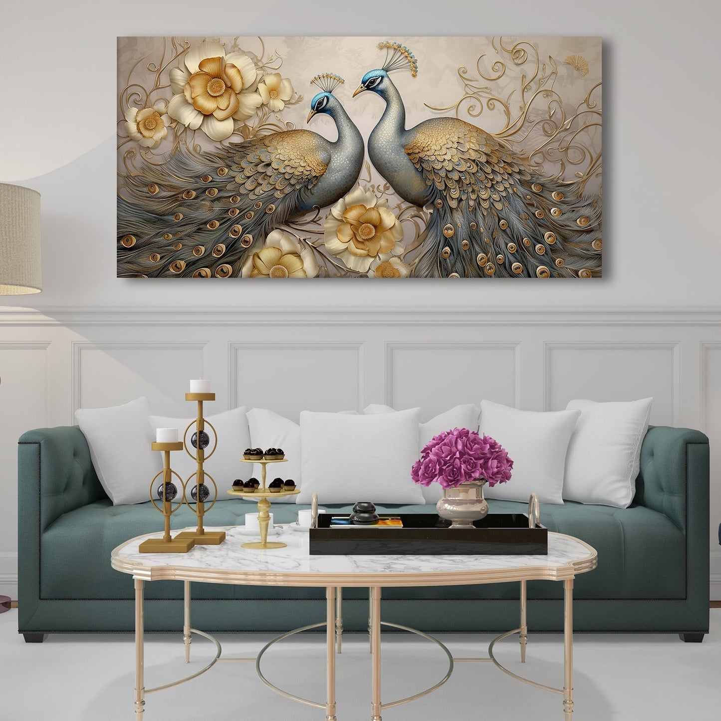 Peacock Tapestry Vintage Golden Canvas Wall Art Painting