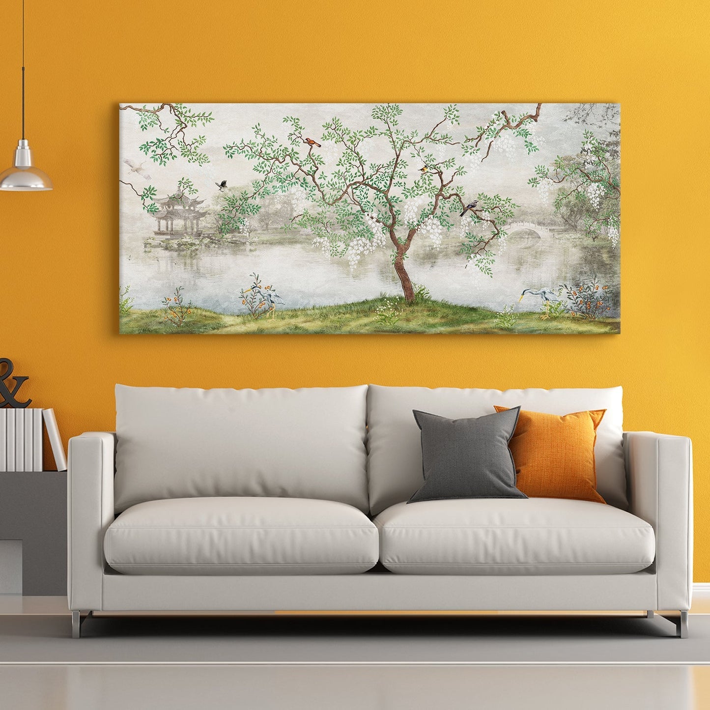 Chinoiserie Garden Green Oriental Wallpaper Canvas Wall Art Painting