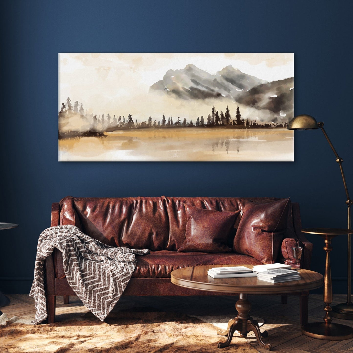 Mountain and River Landscape Canvas Wall Art Paining
