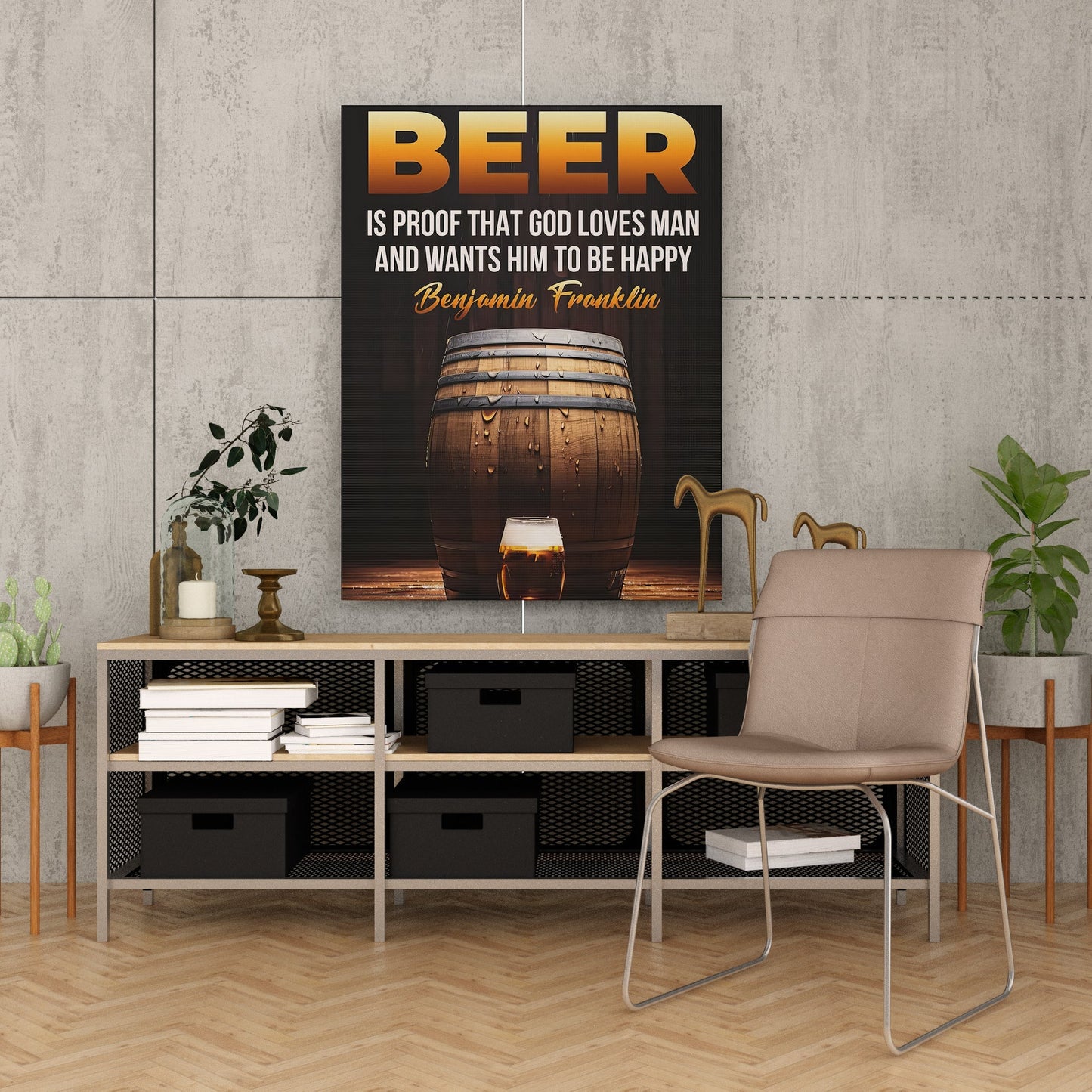 a wooden beer barrel Canvas Wall Art Painting
