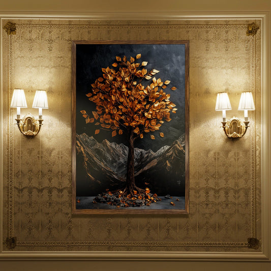 Golden Lucky Wish Tree Vastu Canvas Painting