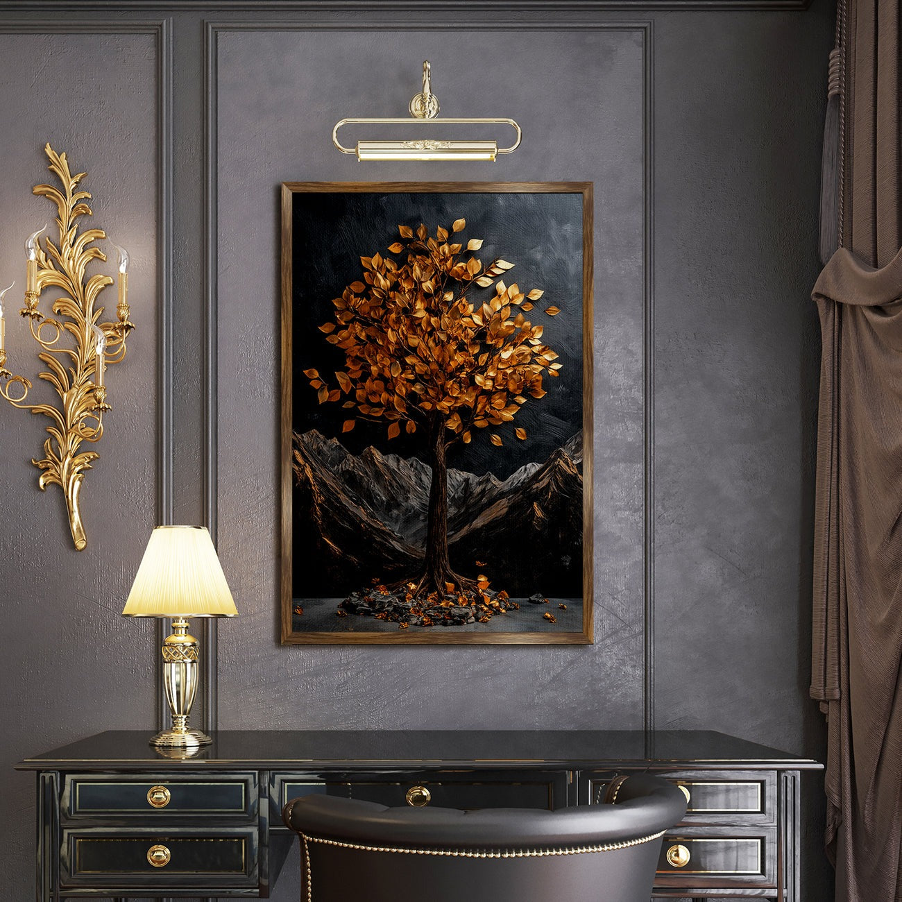 Golden Lucky Wish Tree Vastu Canvas Painting