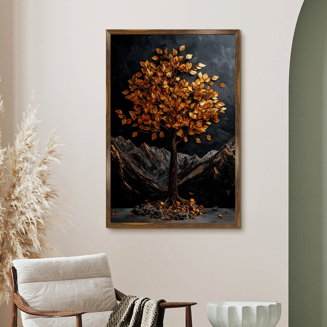 Golden Lucky Wish Tree Vastu Canvas Painting – Symbol of Wealth & Prosperity