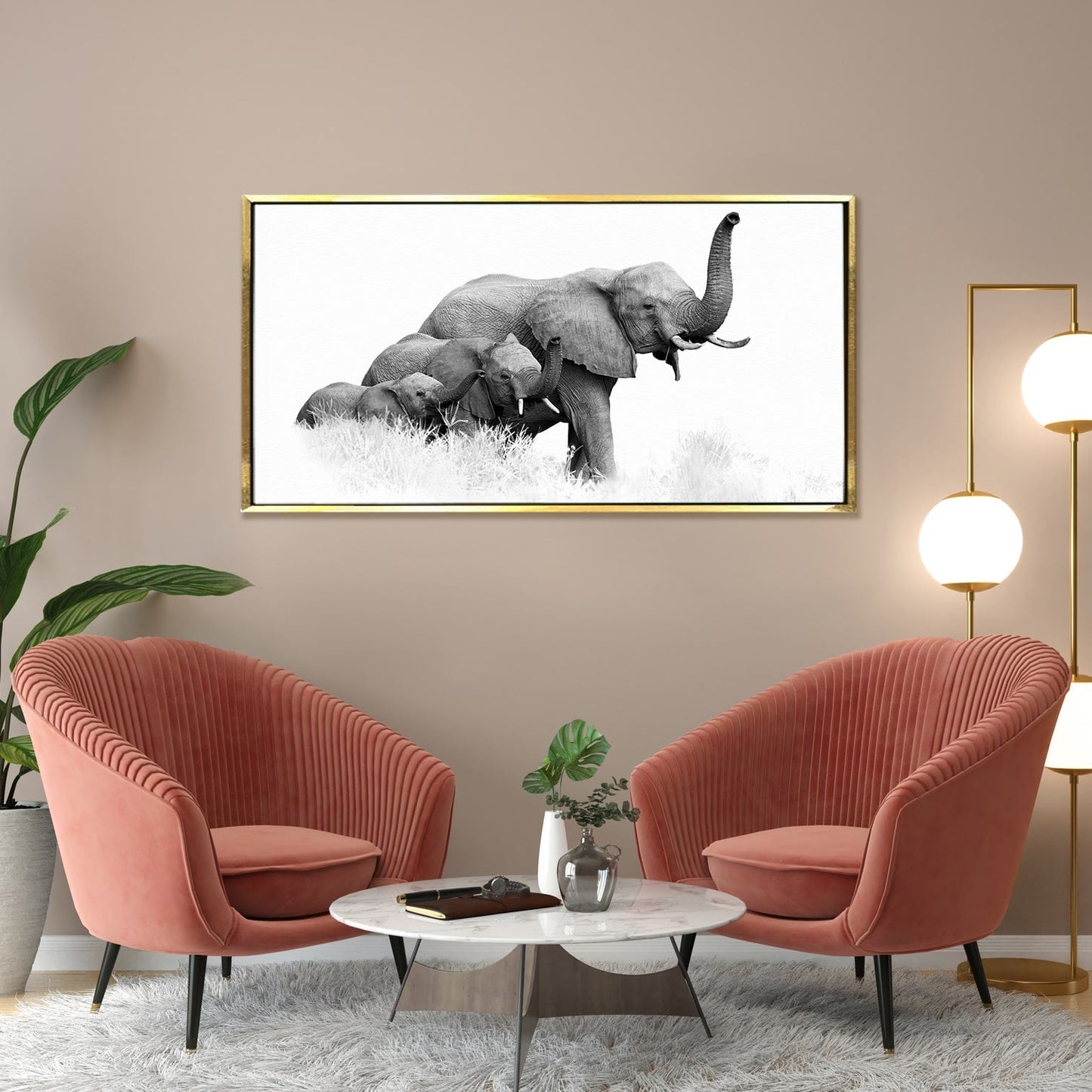 Elephant Vastu Wildlife Canvas Wall Painting Framed 18x36 Inch