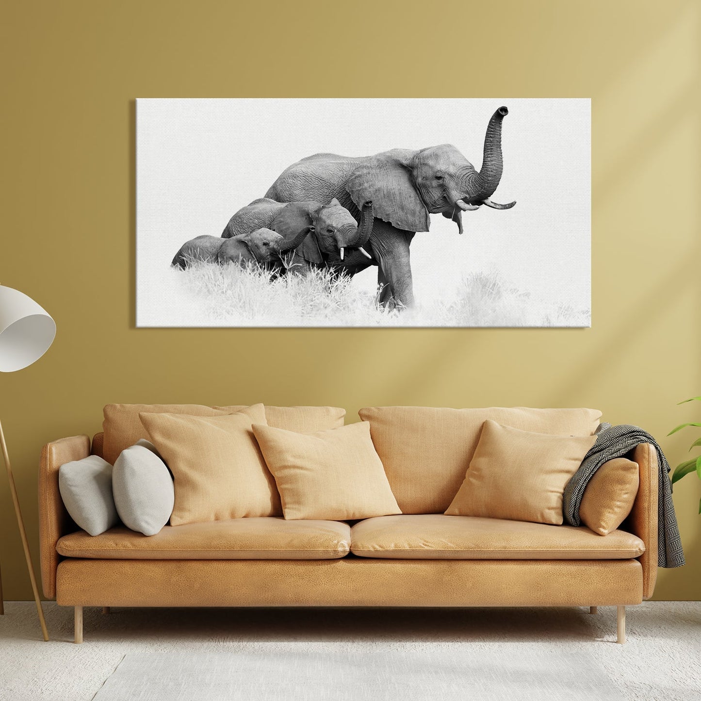Elephant Vastu Wildlife Canvas Wall Painting Framed 24 x 48 Inch